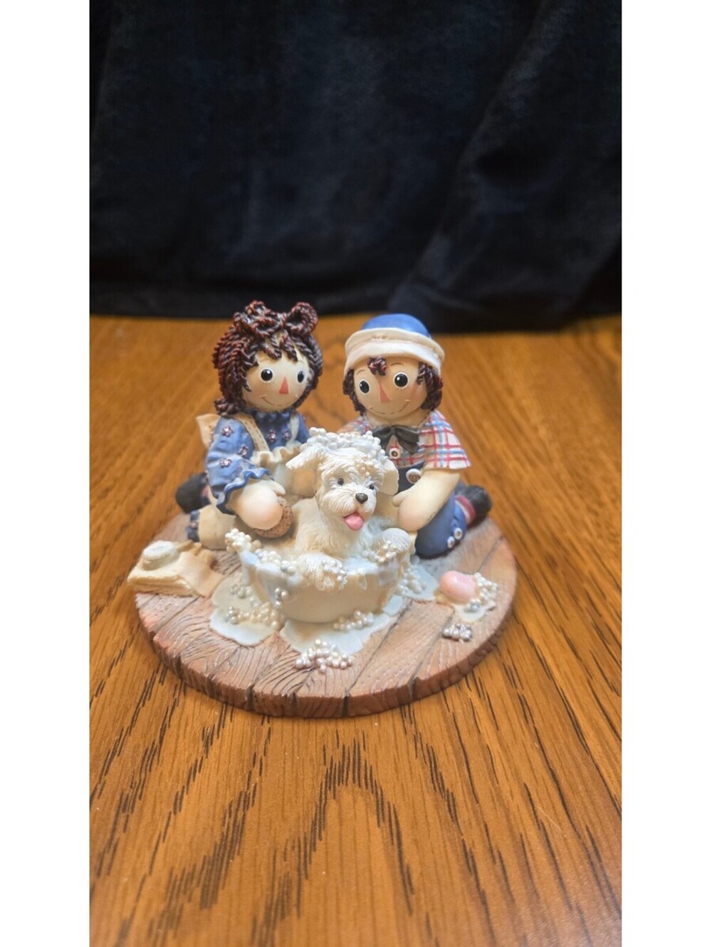 Russ Berrie Raggedy Ann & Andy Figurine with Dog Bath Scene